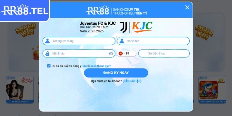 Điền form đăng ký RR88